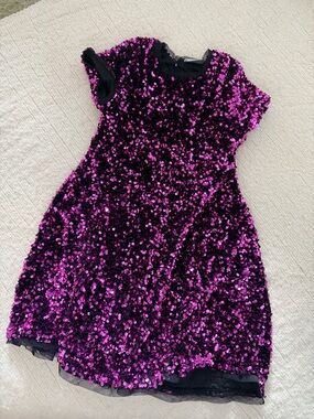 Sequin Short Sleeve Party Dress in Fuchsia and Black